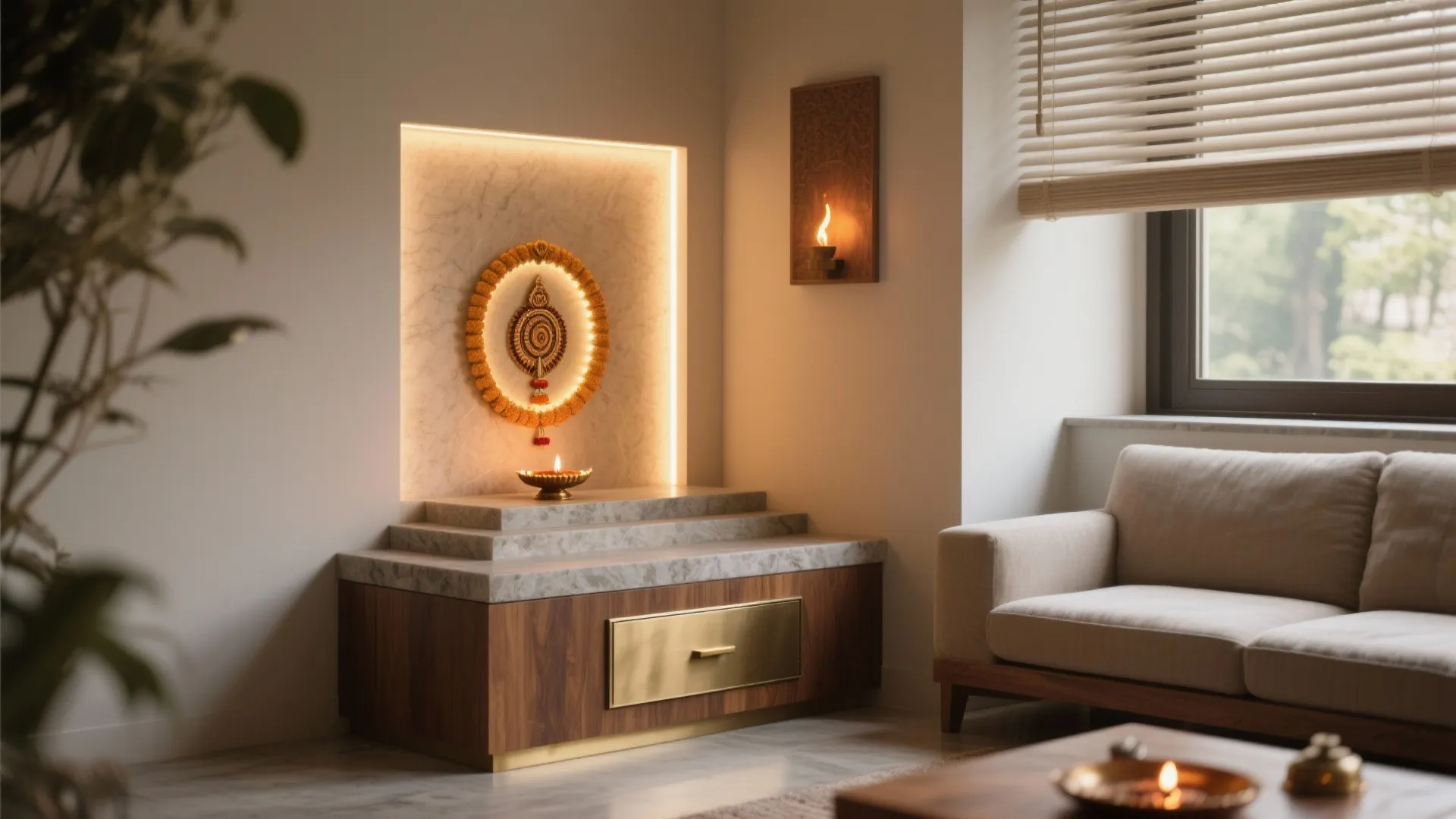 Idea 2: Corner Shrine With Layered Light