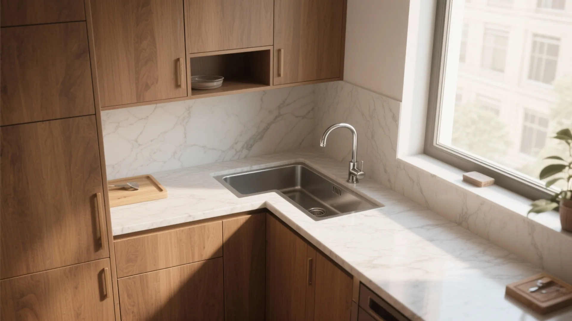 4. Corner sink with angled cabinetry