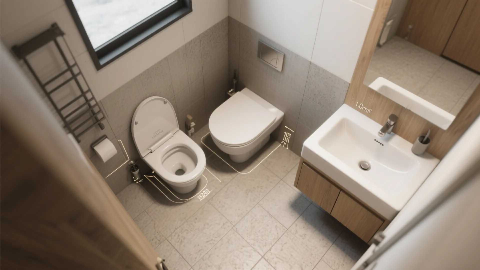 4. Combine fixtures smartly — corner sinks and compact cisterns