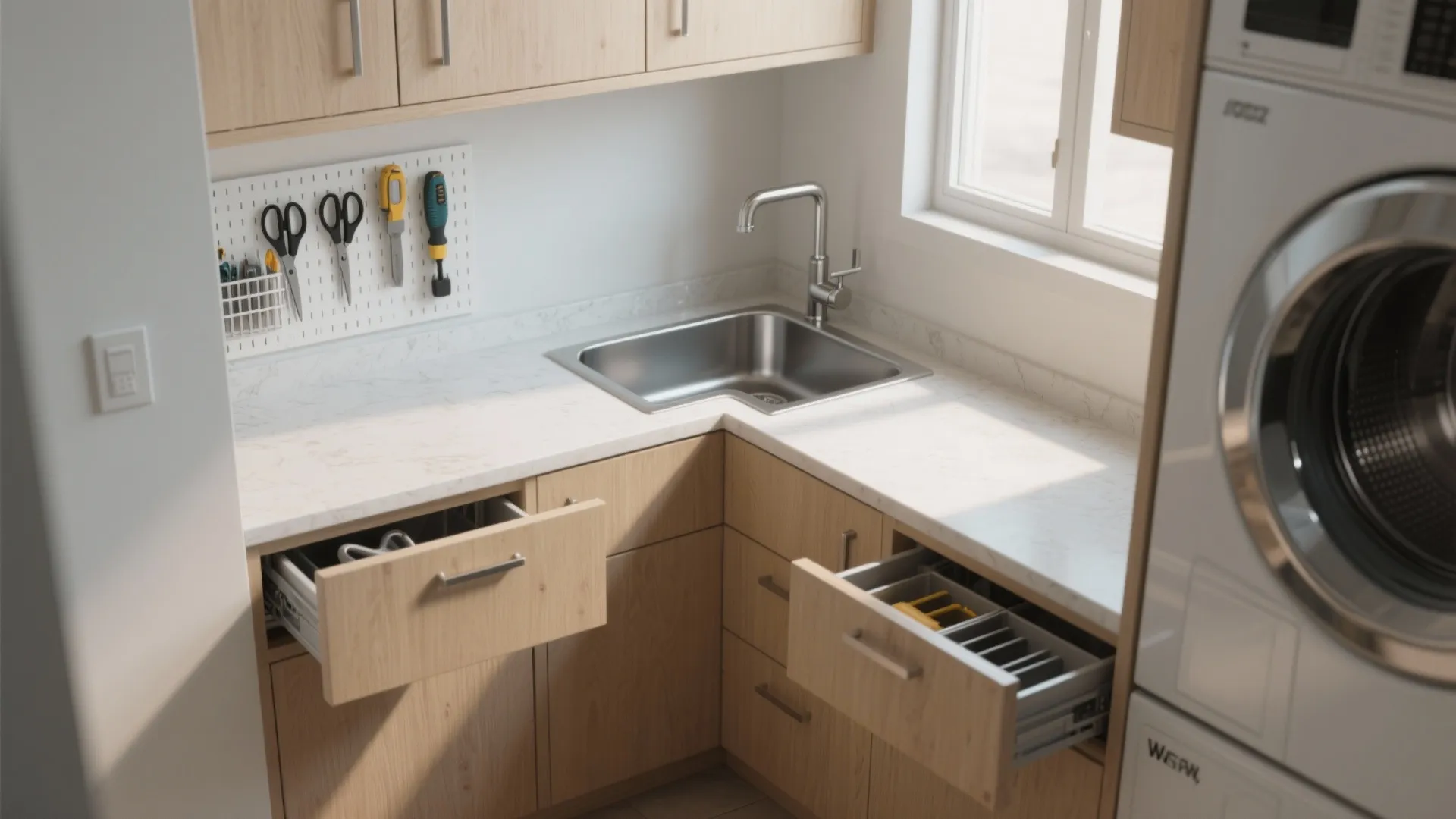 3. Corner Sink with L-Shaped Storage