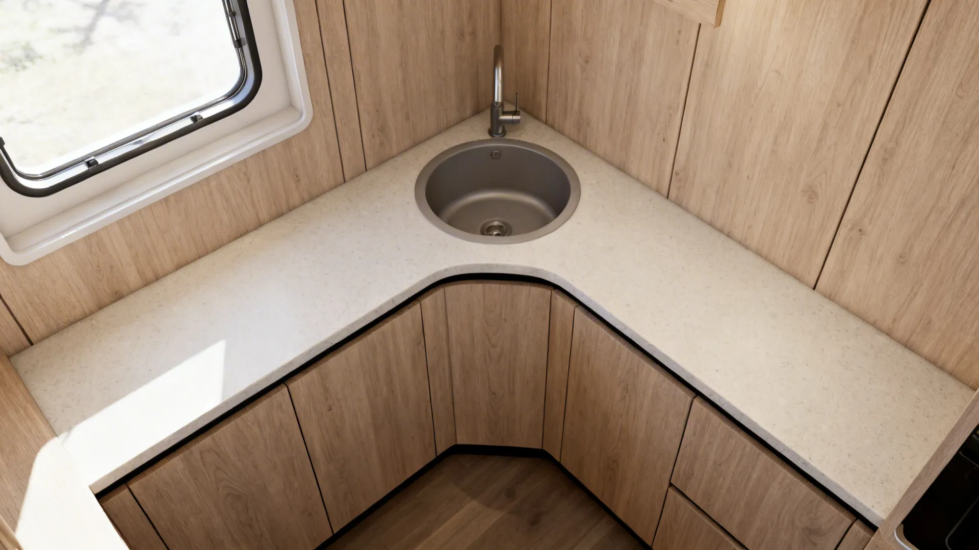 Corner basin placement to unlock a tight galley or L-shape