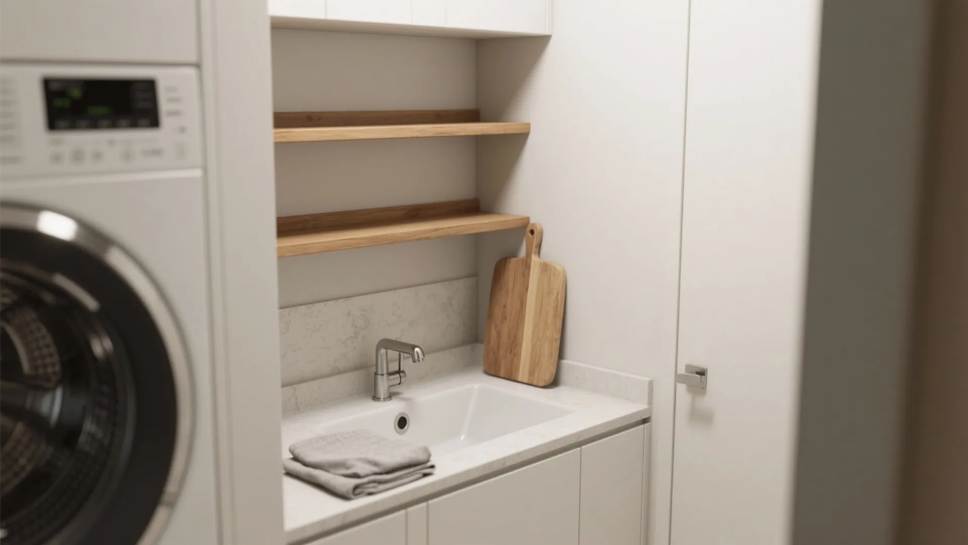 1. Corner sink with floating shelves