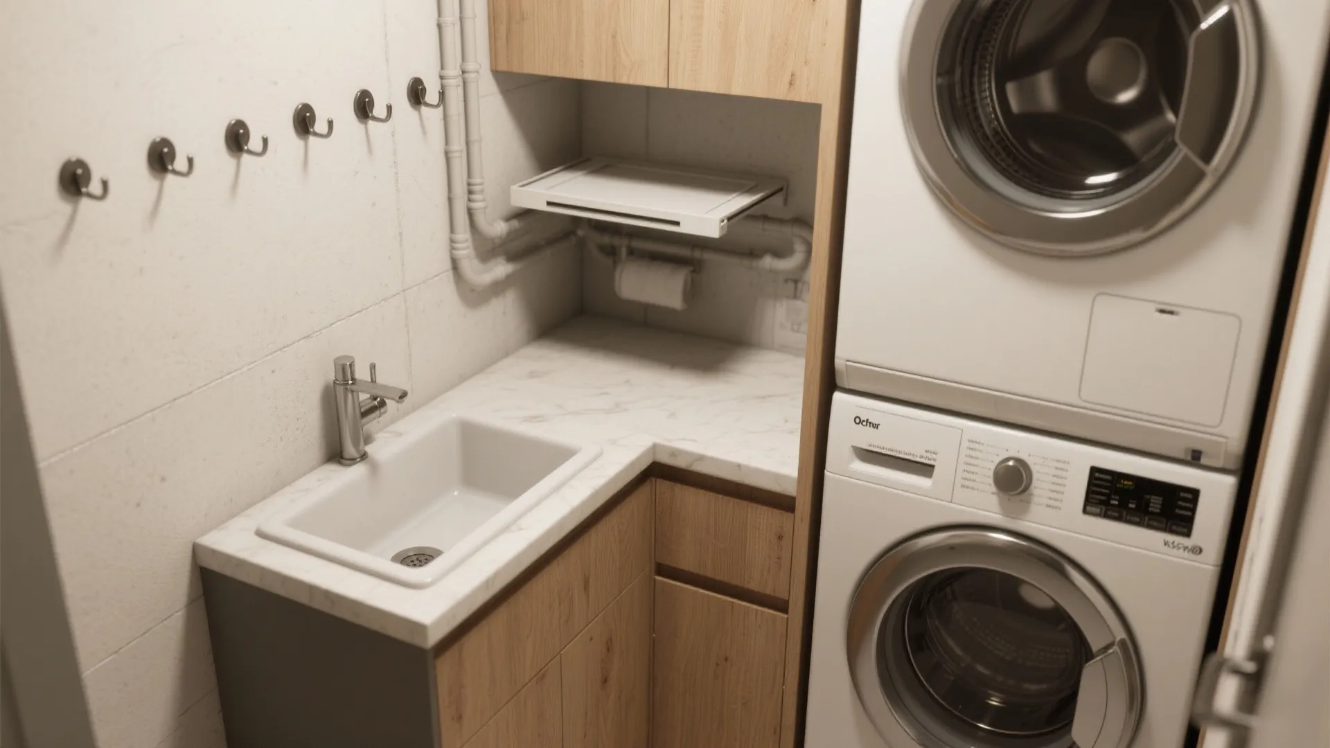 1. Corner sink with stacked washer