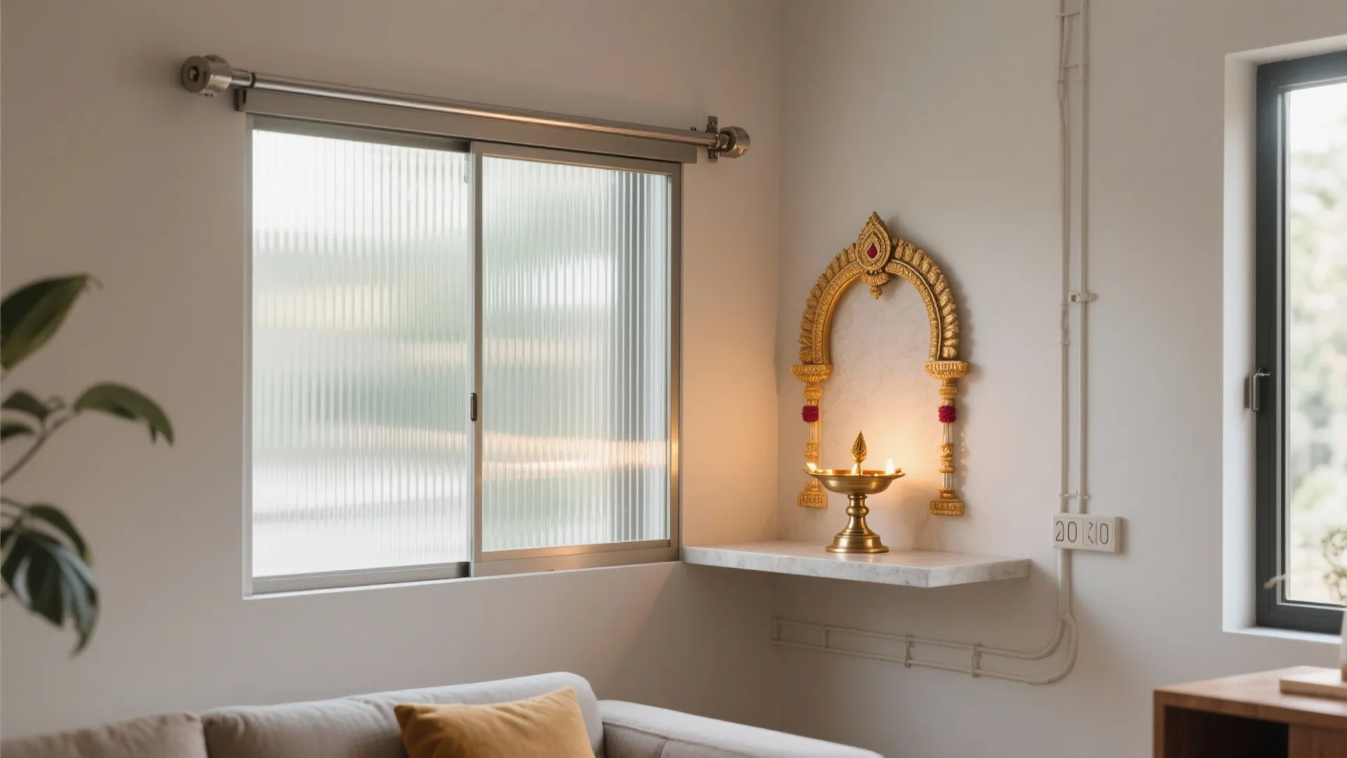 Compact Corner Mandir With Sliding Screen