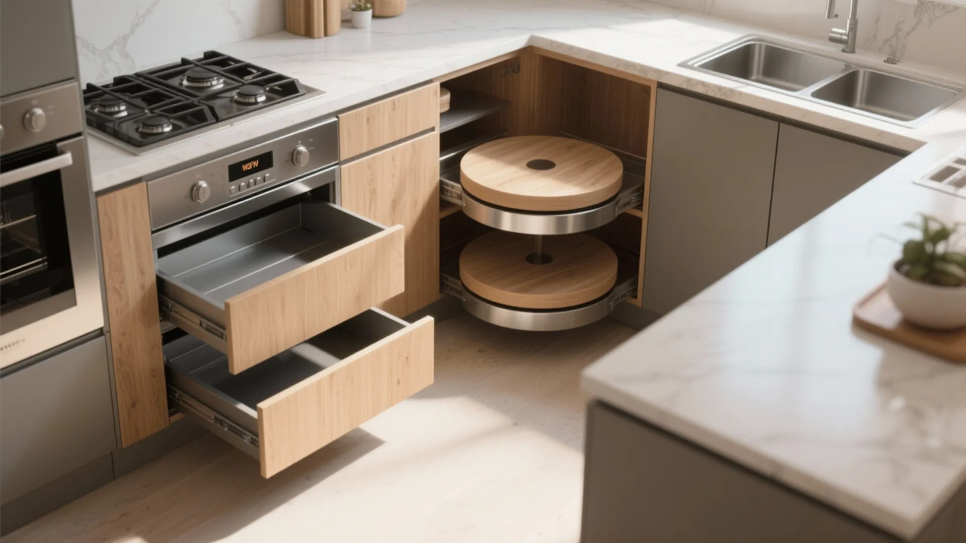 4. Corner solutions: lazy susans and bi-fold drawers