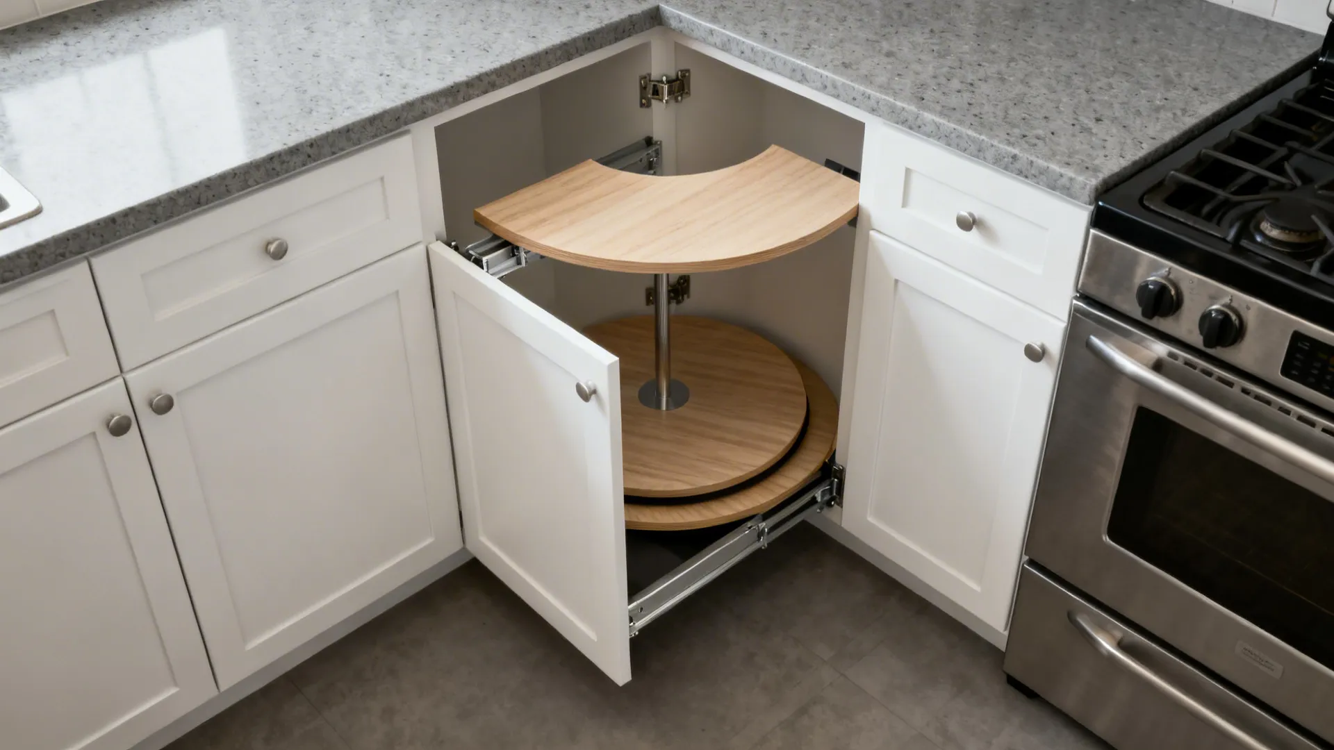 Corner-smart solutions: blind-corner pull-outs and round turntables