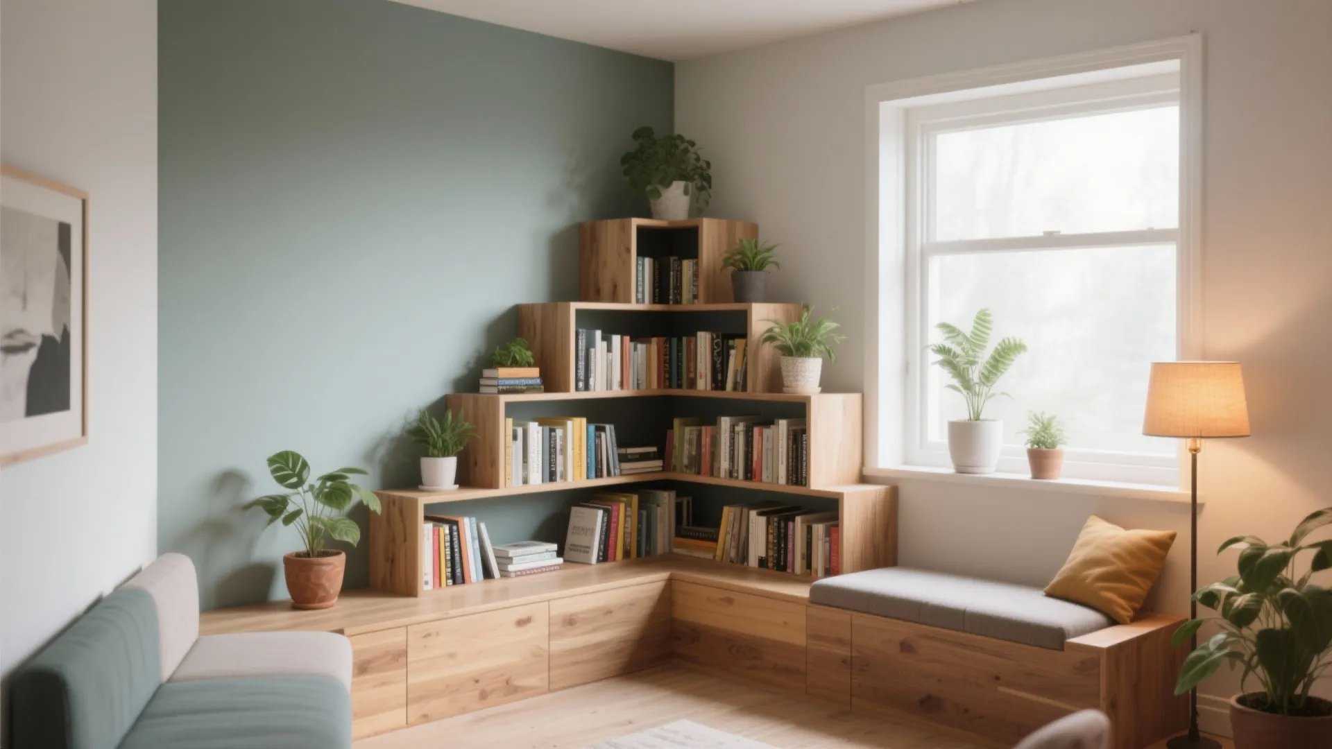 3. Corner stepped shelving for awkward gaps