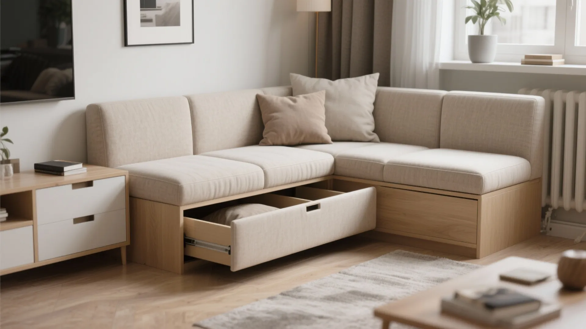 9. Upholstered Corner Storage Bench