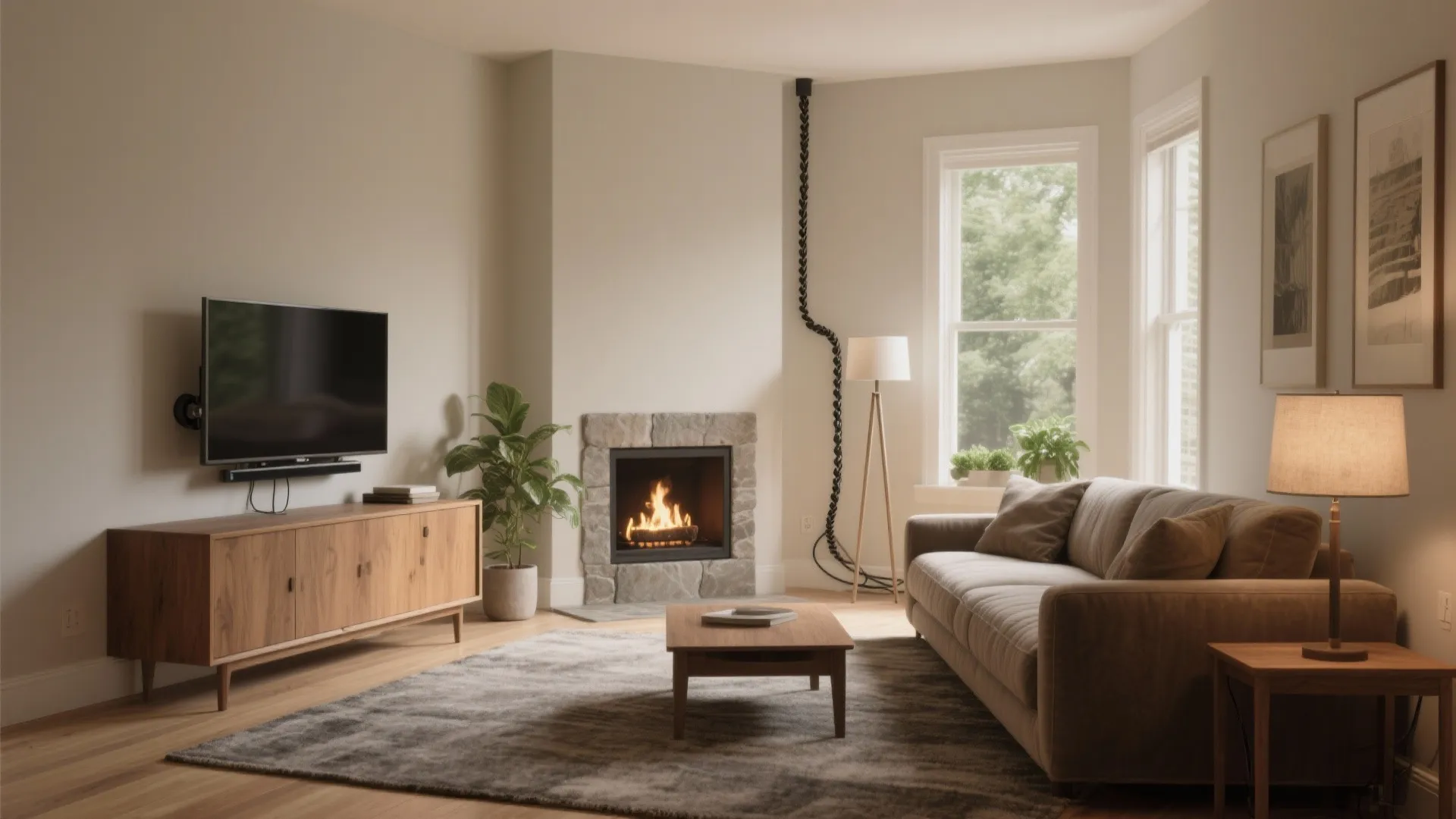 Corner Strategy with Swivel TV and Cozy Hearth