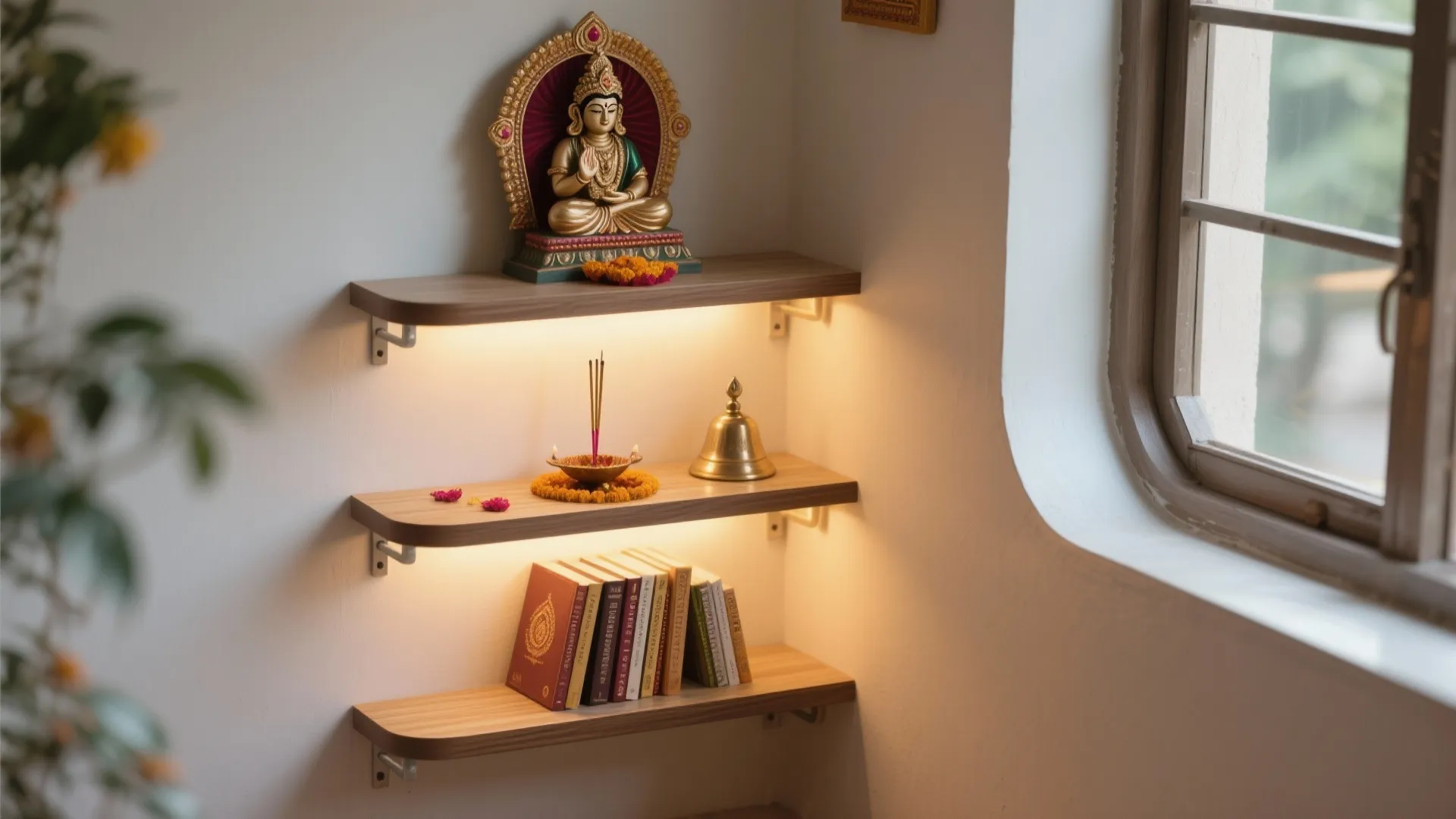 2) Corner Pooja Unit With Tiered Shelves
