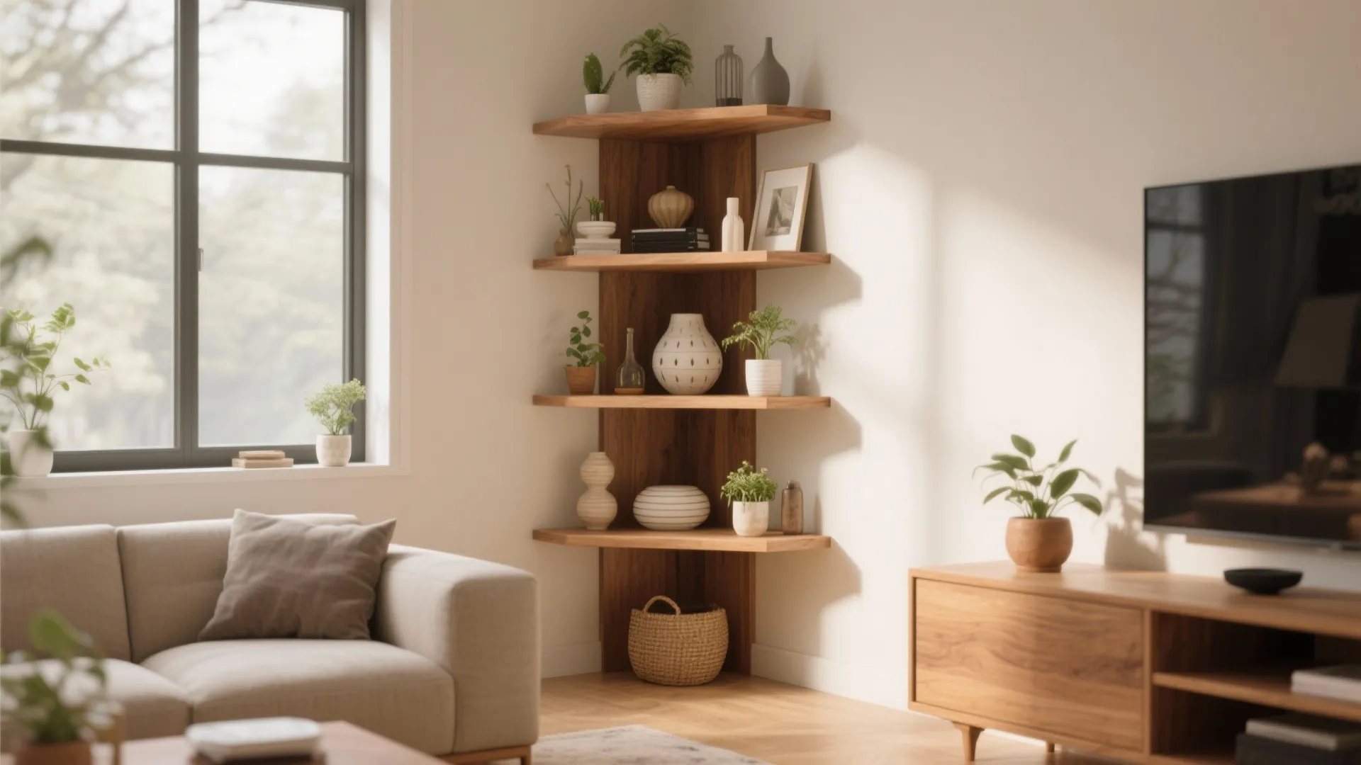 4. Corner-Fit Tiered Shelves