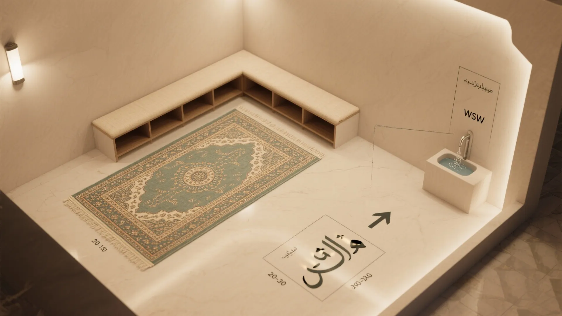 Under‑stair or corner musalla planning