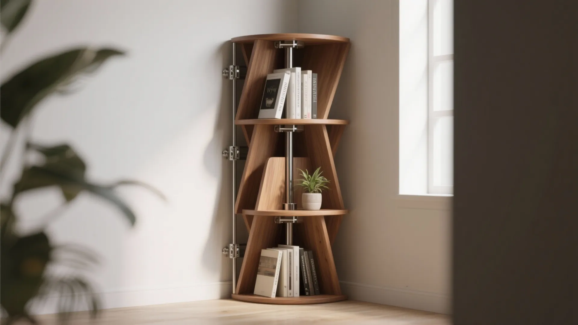 4. Corner tower with pivoting shelves