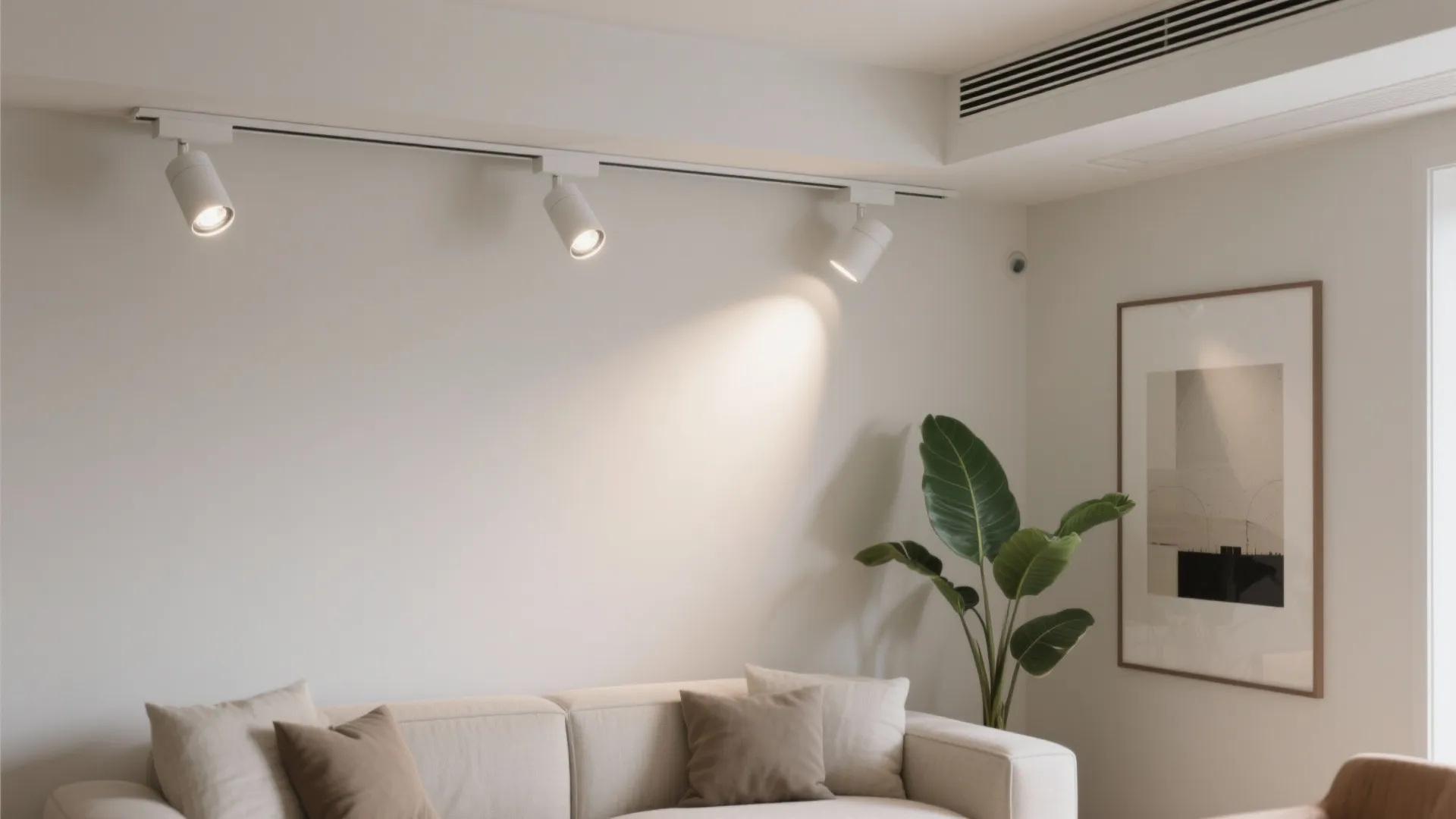 Corner track with adjustable heads for art and plants