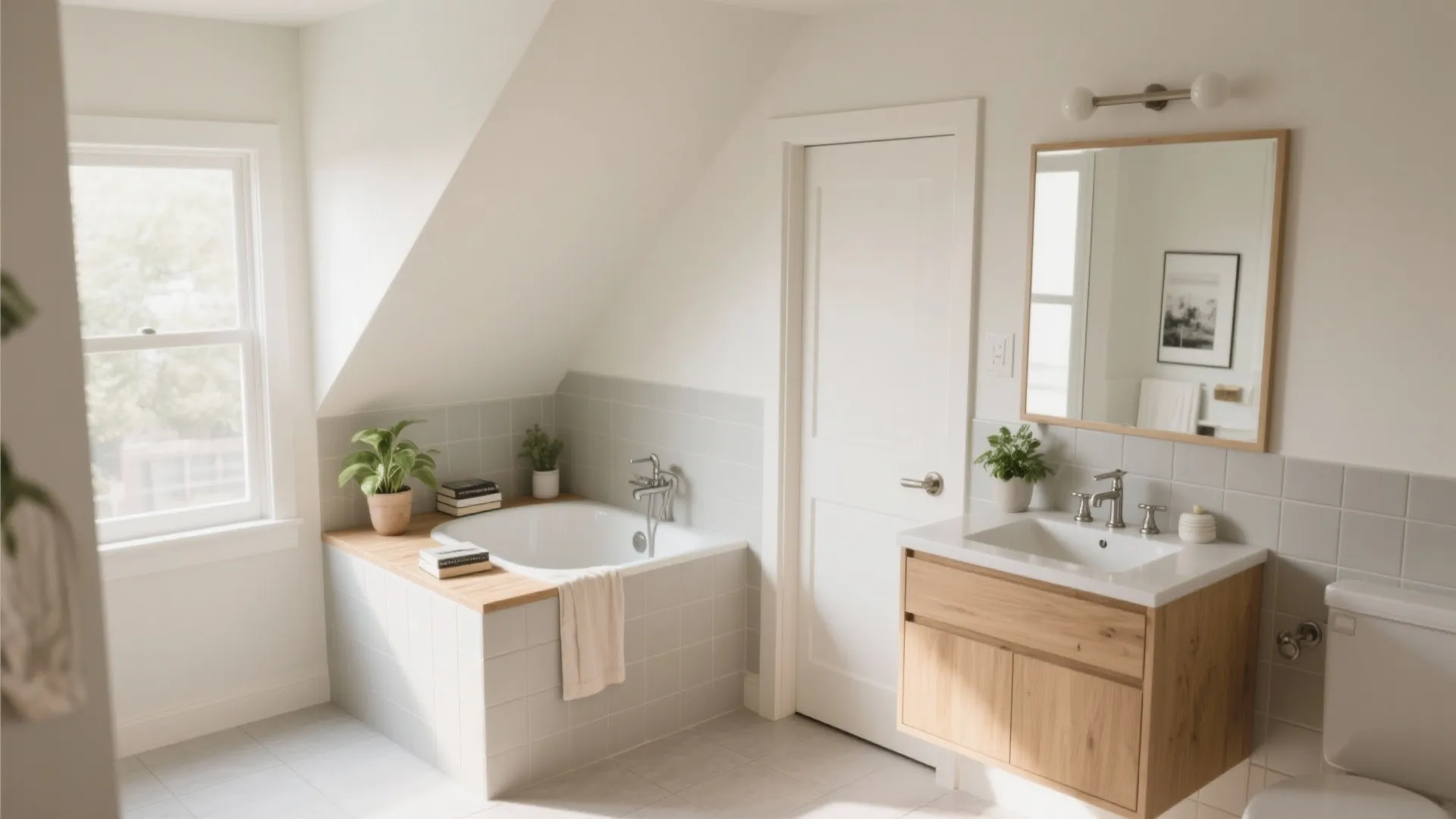 Corner tub to clear the main walkway