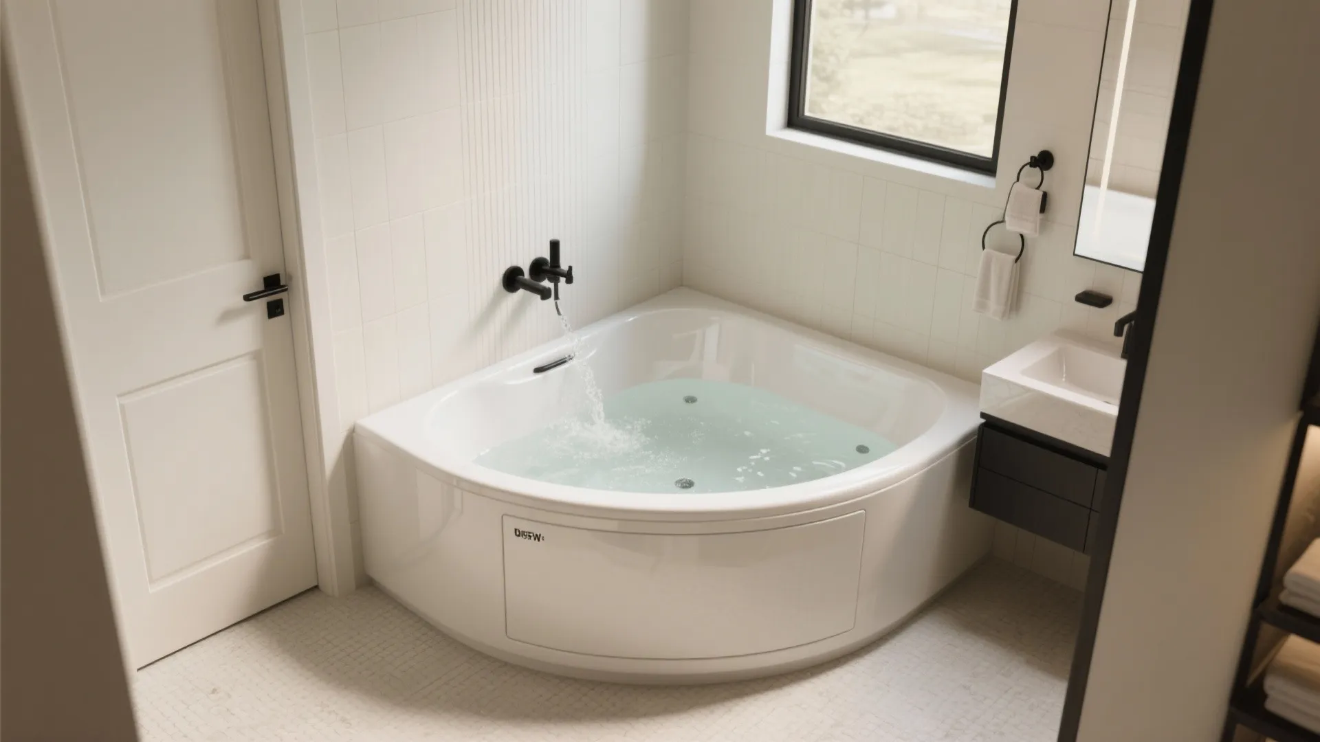 Idea 1: Corner or soft-oval jacuzzi to free floor space