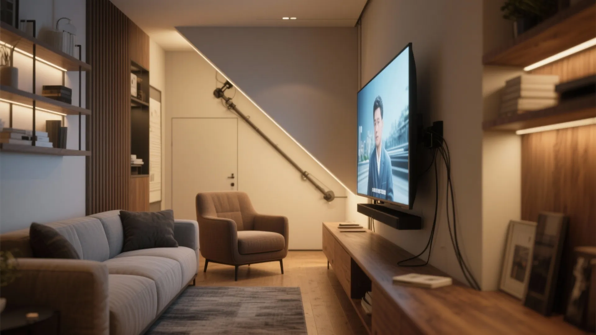 2. Angled Corner TV for Cozy Layouts