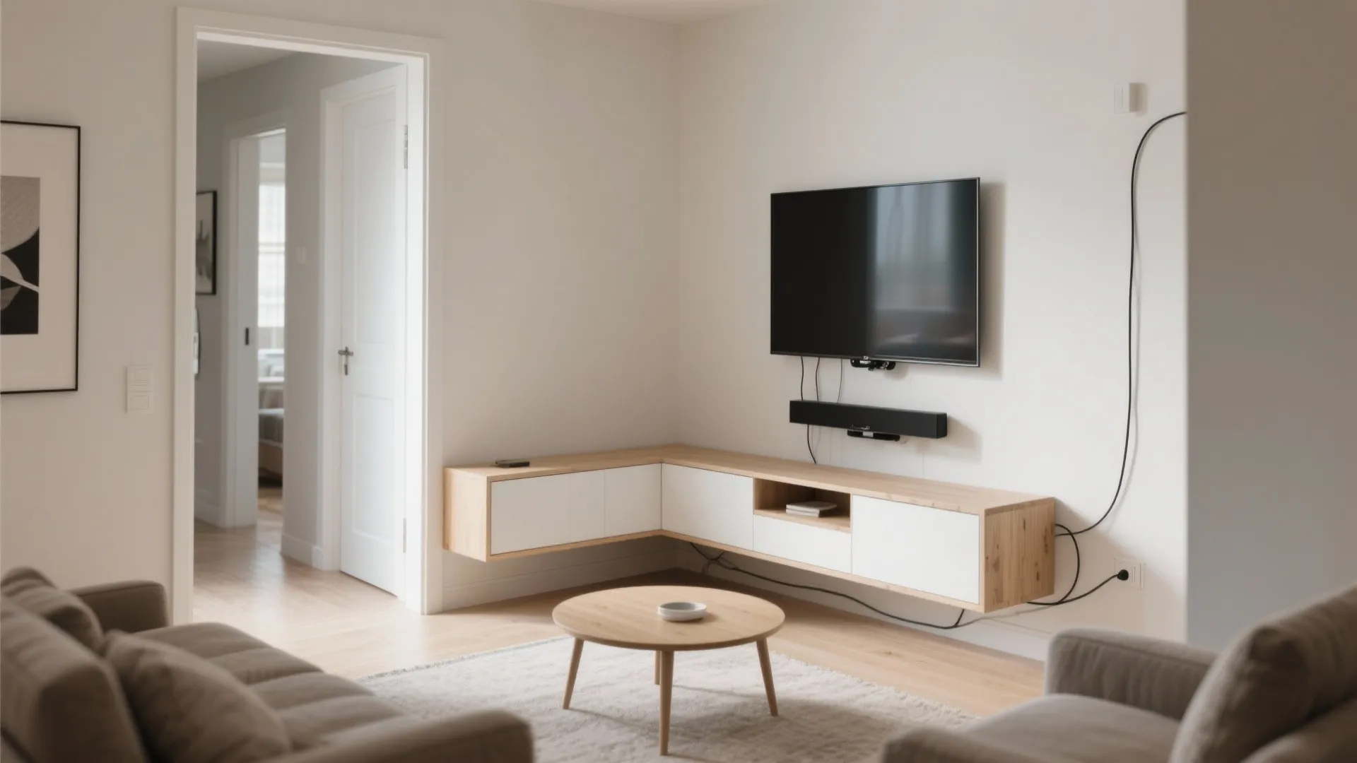 Corner TV Setup with L-Shaped Storage
