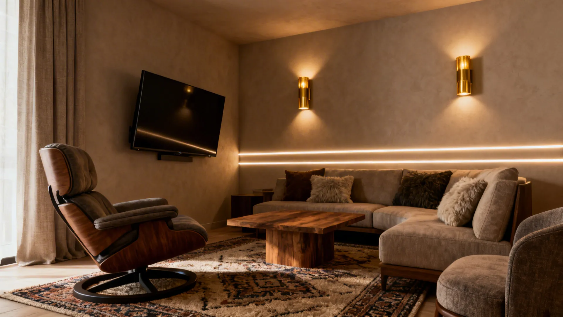 4. Corner TV with Layered Lighting