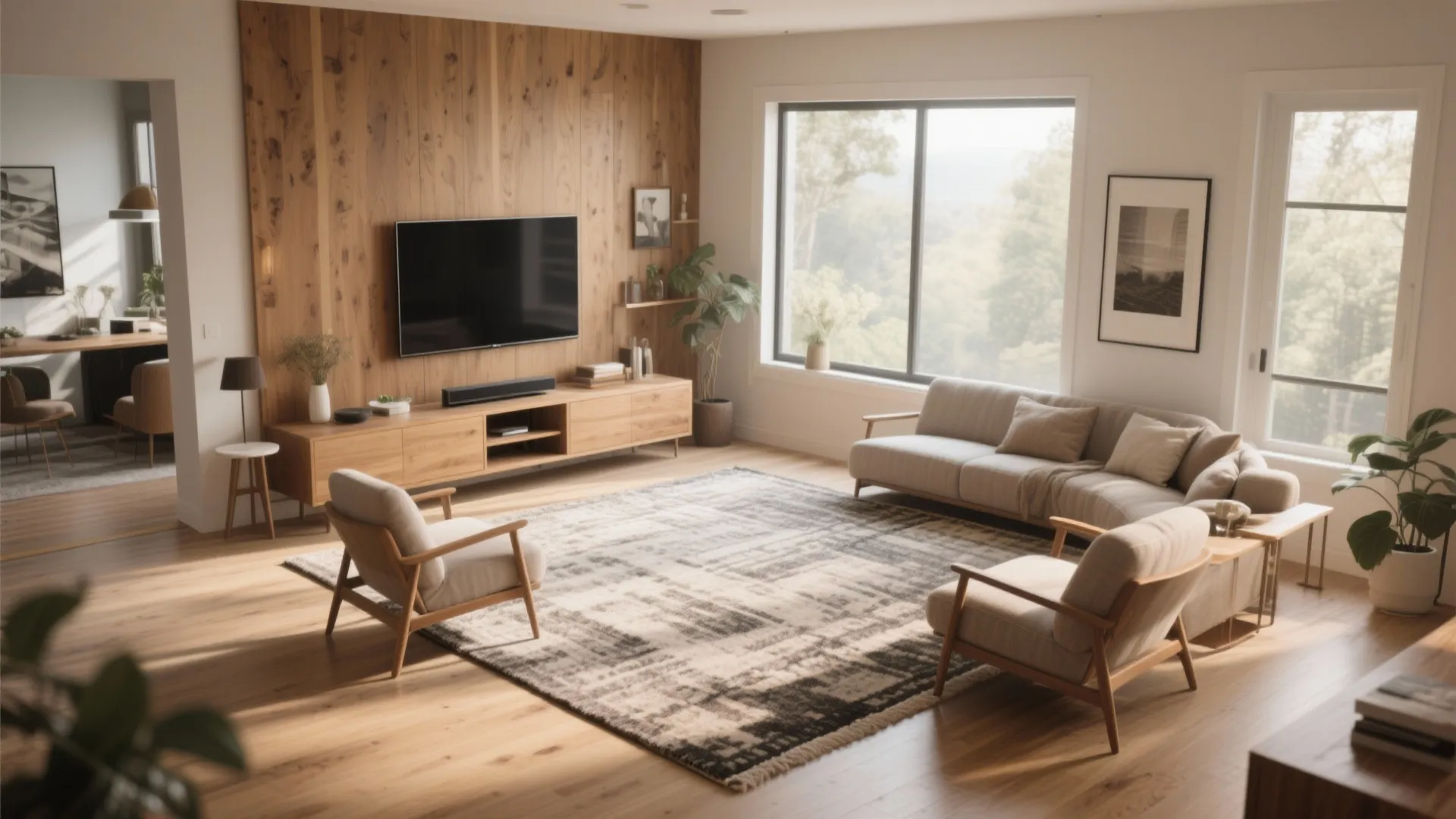 2. Corner TV Setup with Lounge Zone