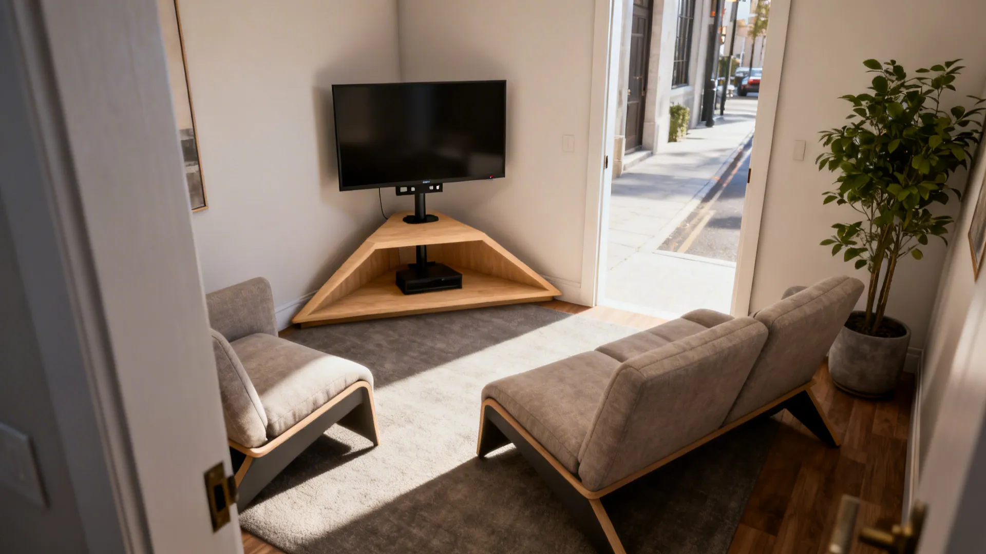 4. Corner TV setup for awkward plans