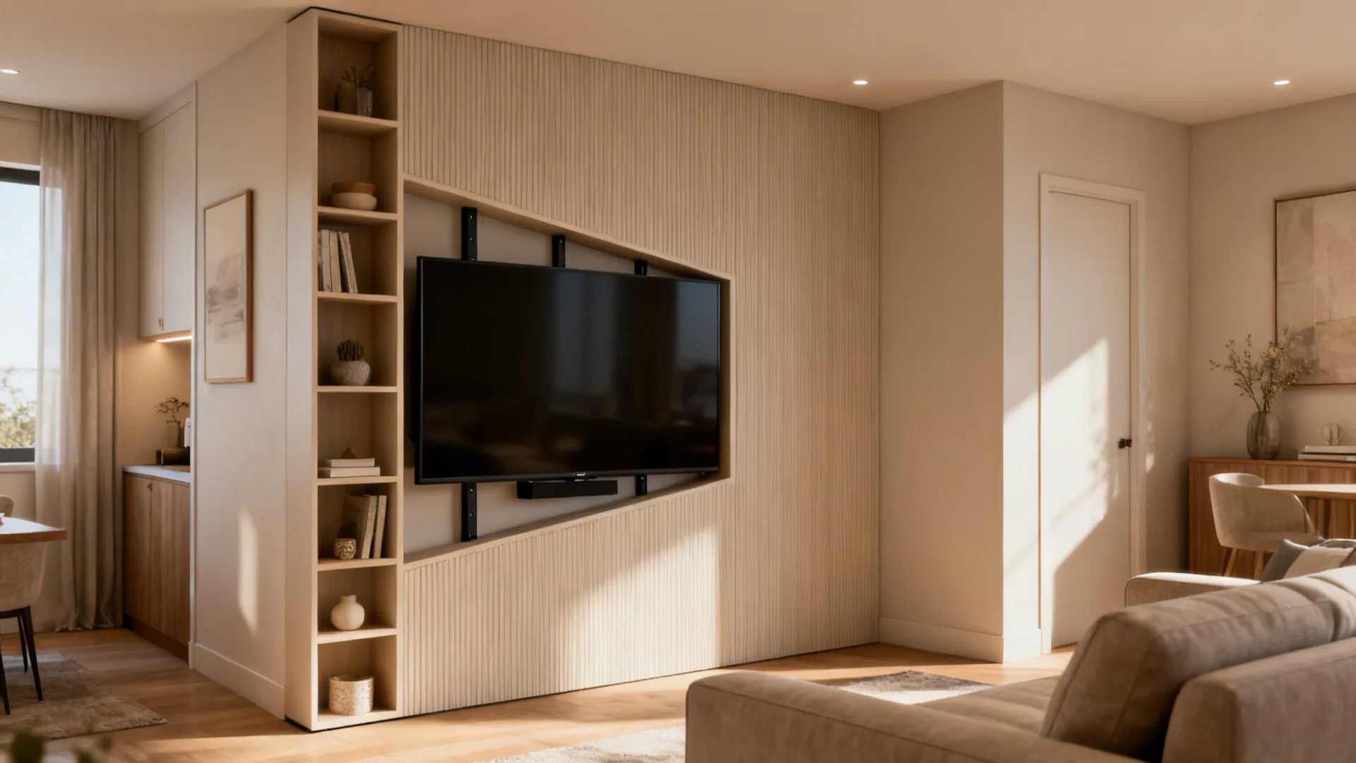 5. Corner-Mount with Built-in Shelving