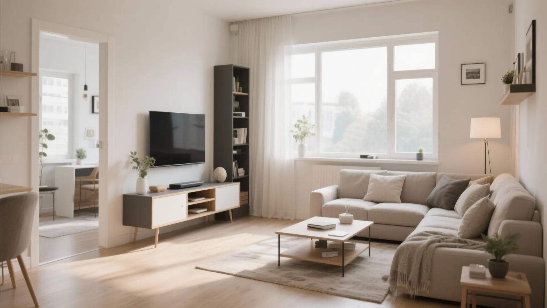5. L-Shaped Living Room with Corner TV Stand