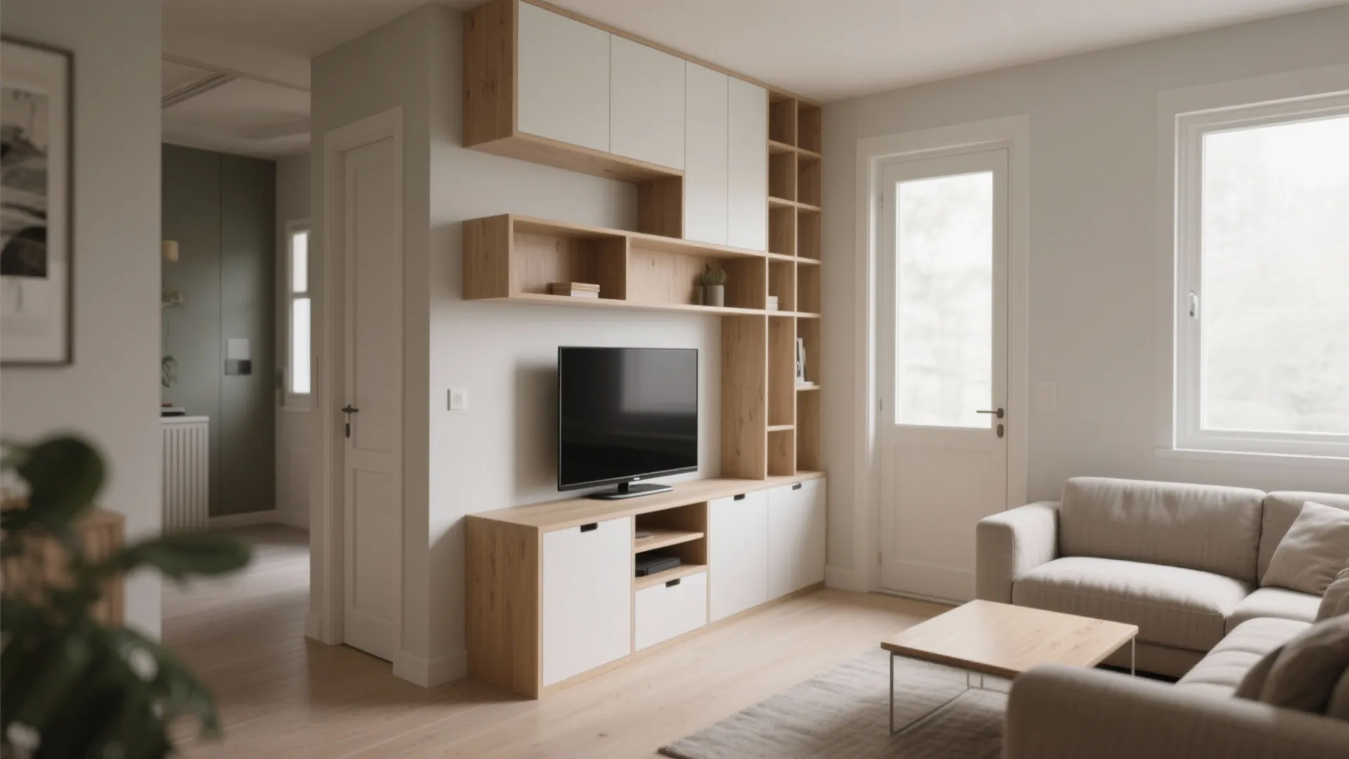 L-Shaped Corner TV Showcase for Small Halls