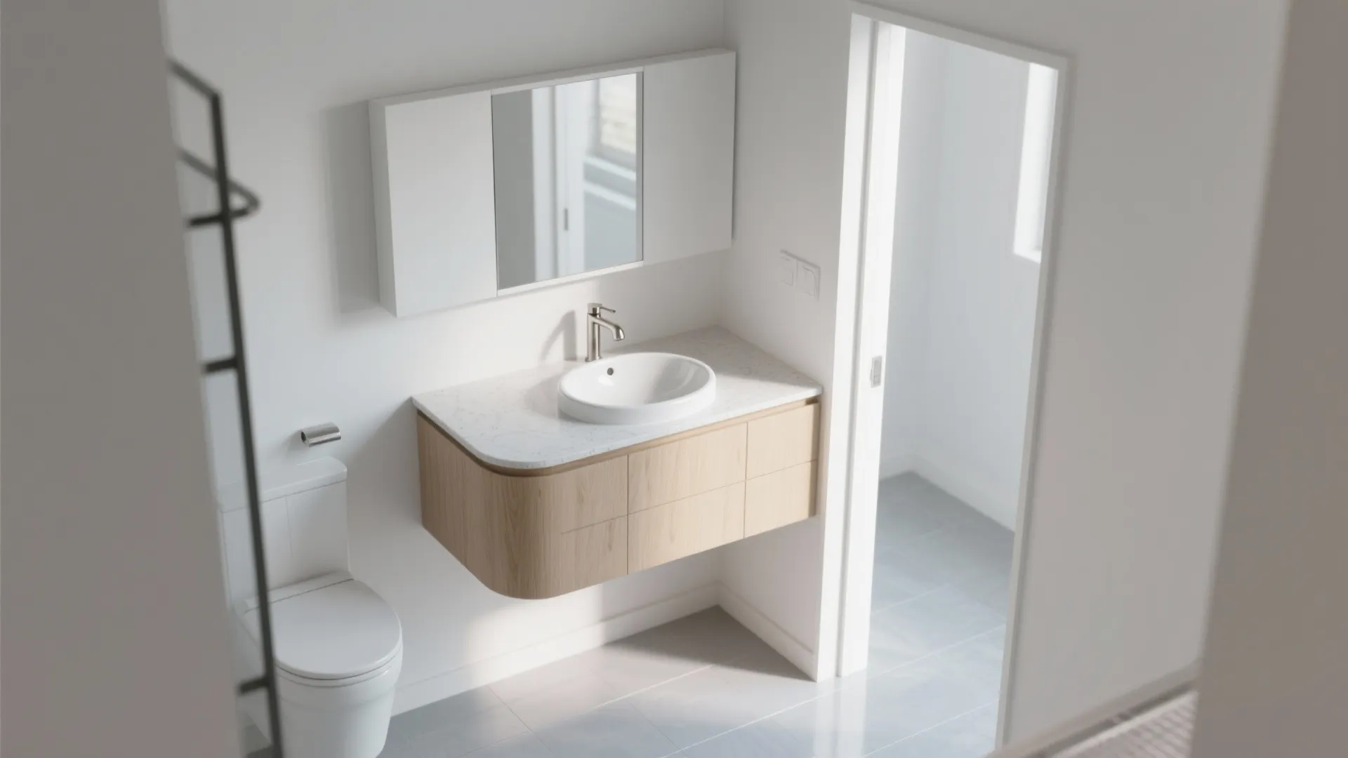 Corner Vanity with a Curved or Triangular Sink