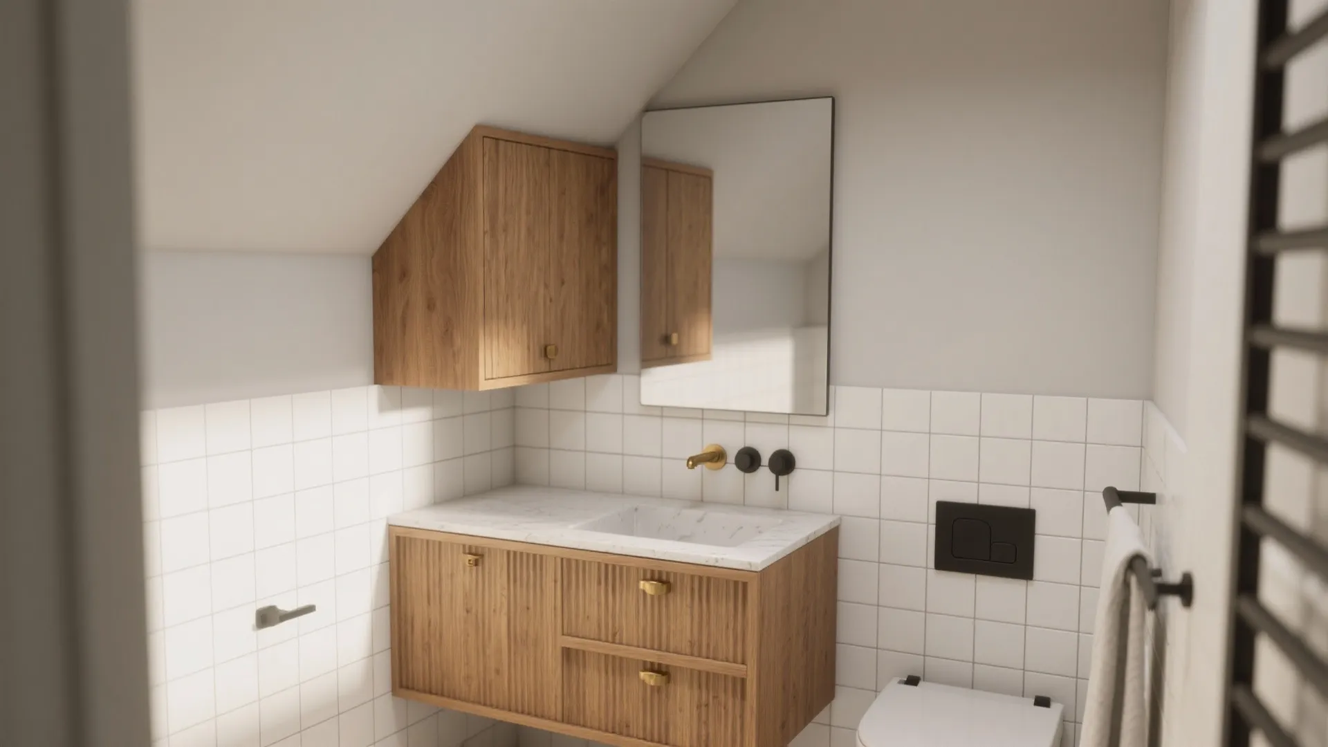 Corner Cupboard and Wood-Accented Compact Vanity