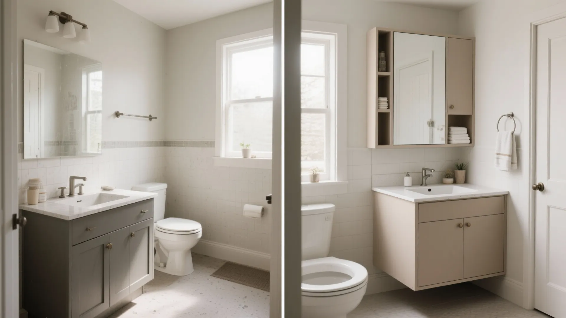 Compact vanity-corner hybrid with integrated towel niche