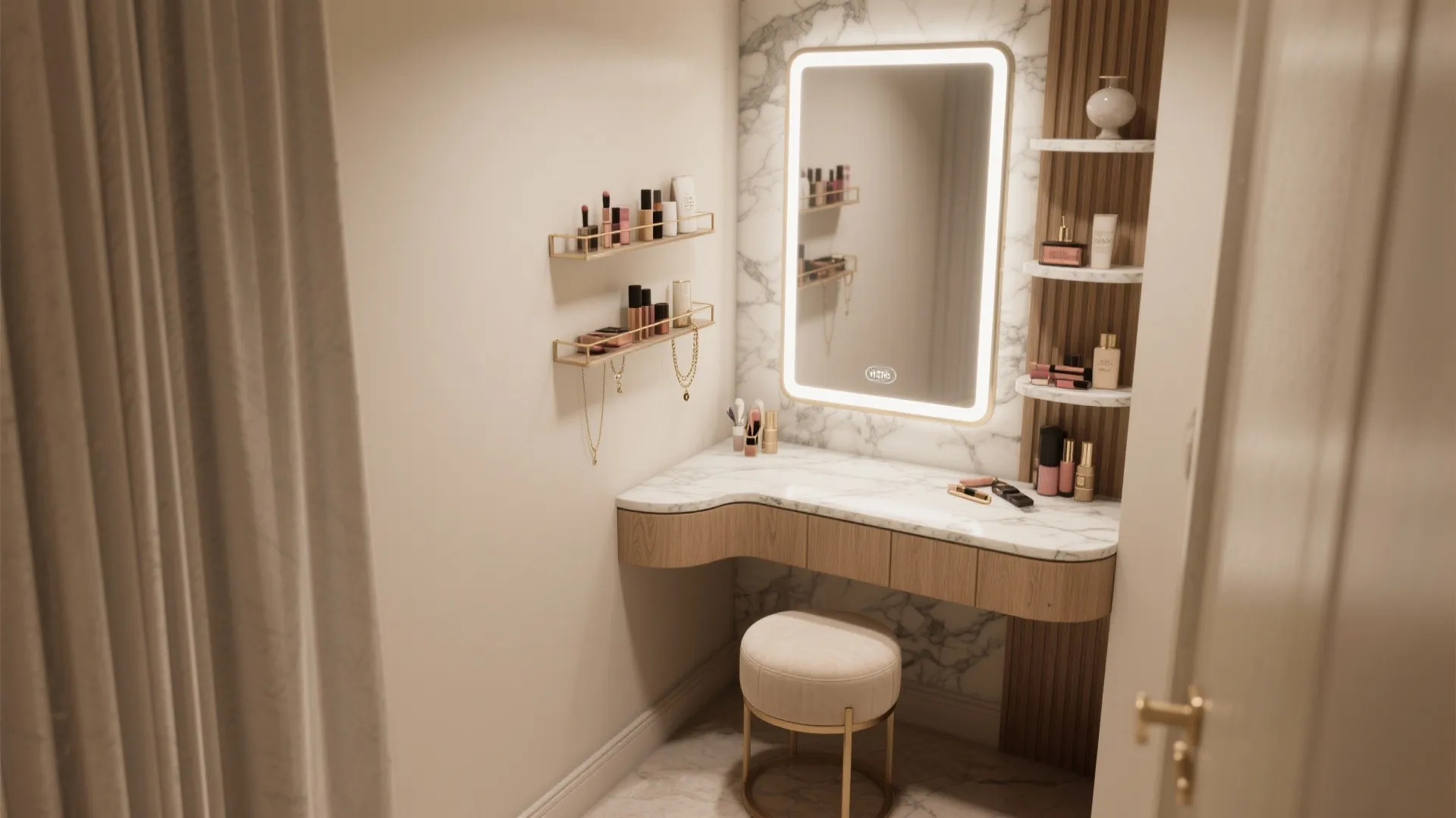 Corner vanity integration