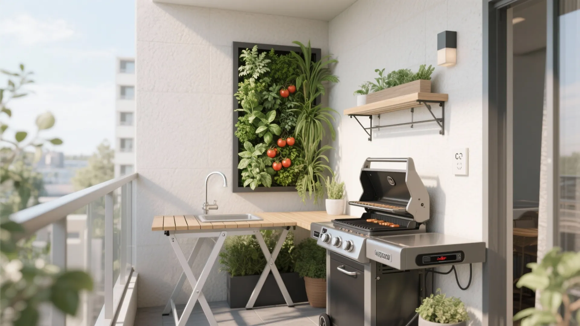 Corner Vertical Garden + Fold-Down Prep Table
