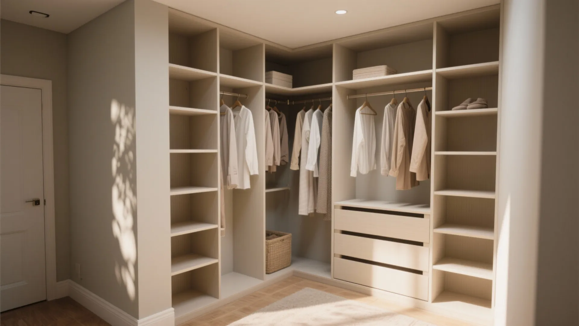 Corner-fit walk-in layout