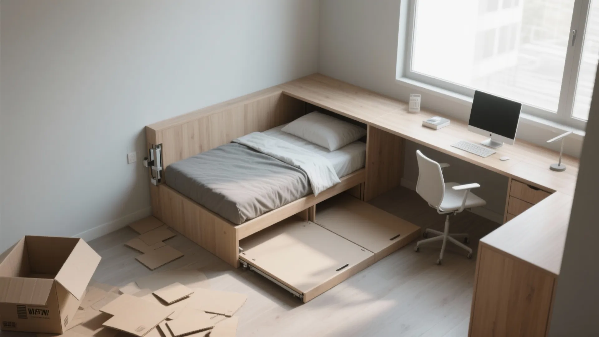 5. Corner Wall Bed with Angled Workstation