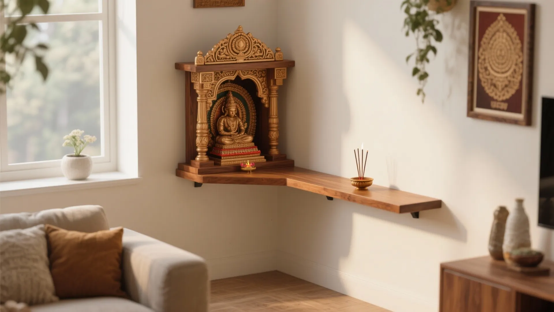 L-shaped Corner Wall Mandir