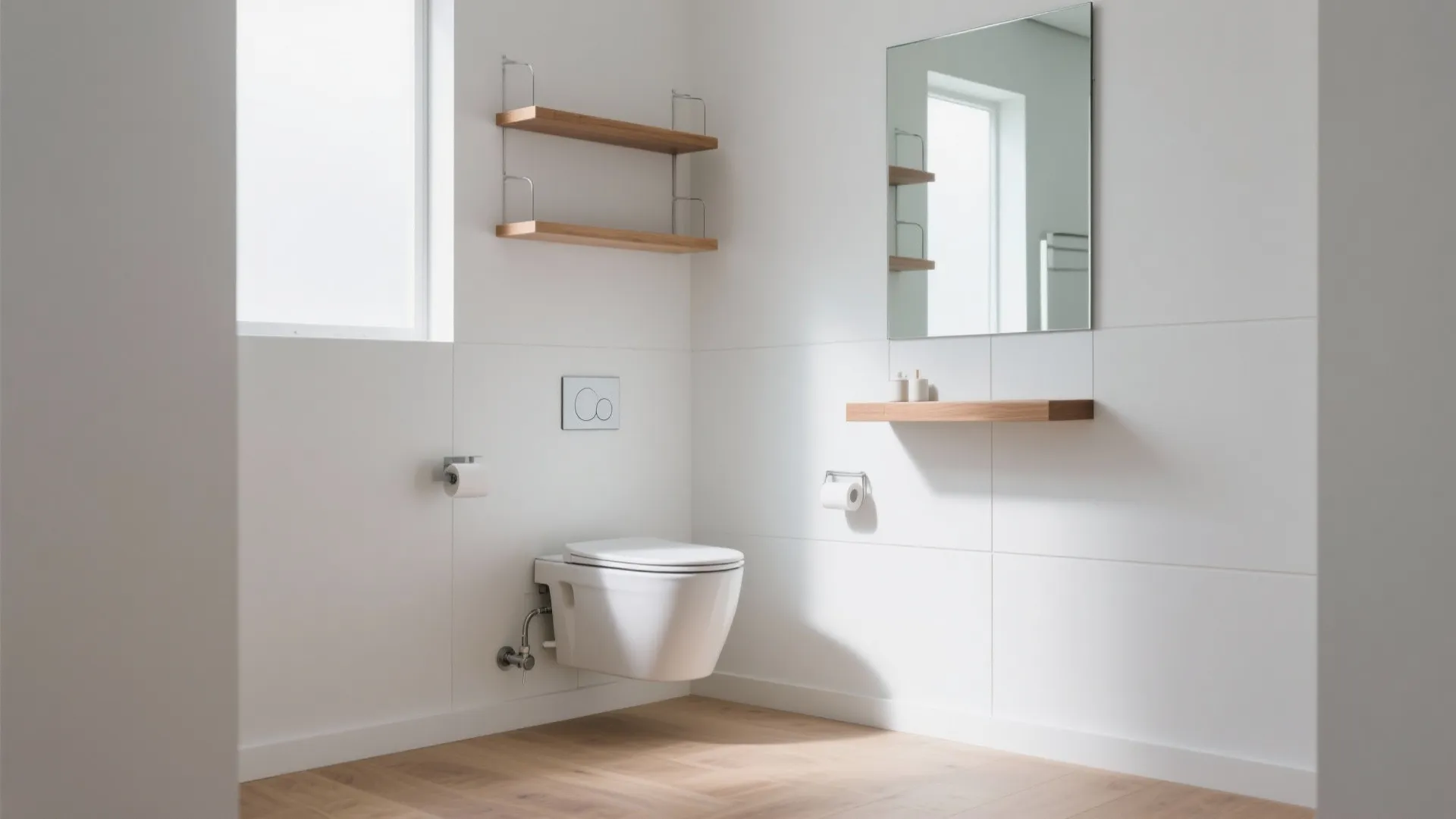 Wall-Hung Toilet and Floating Corner Shelves