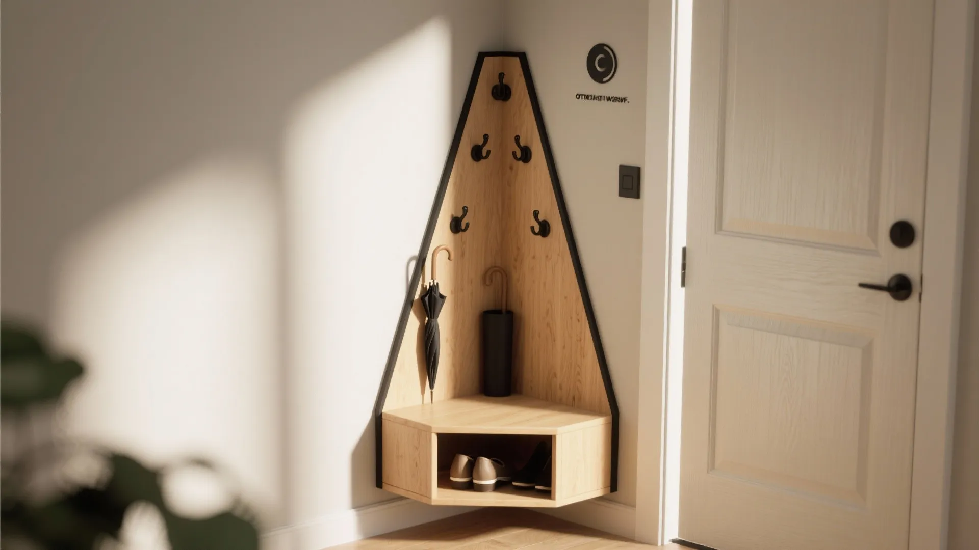 Corner wedge hall tree