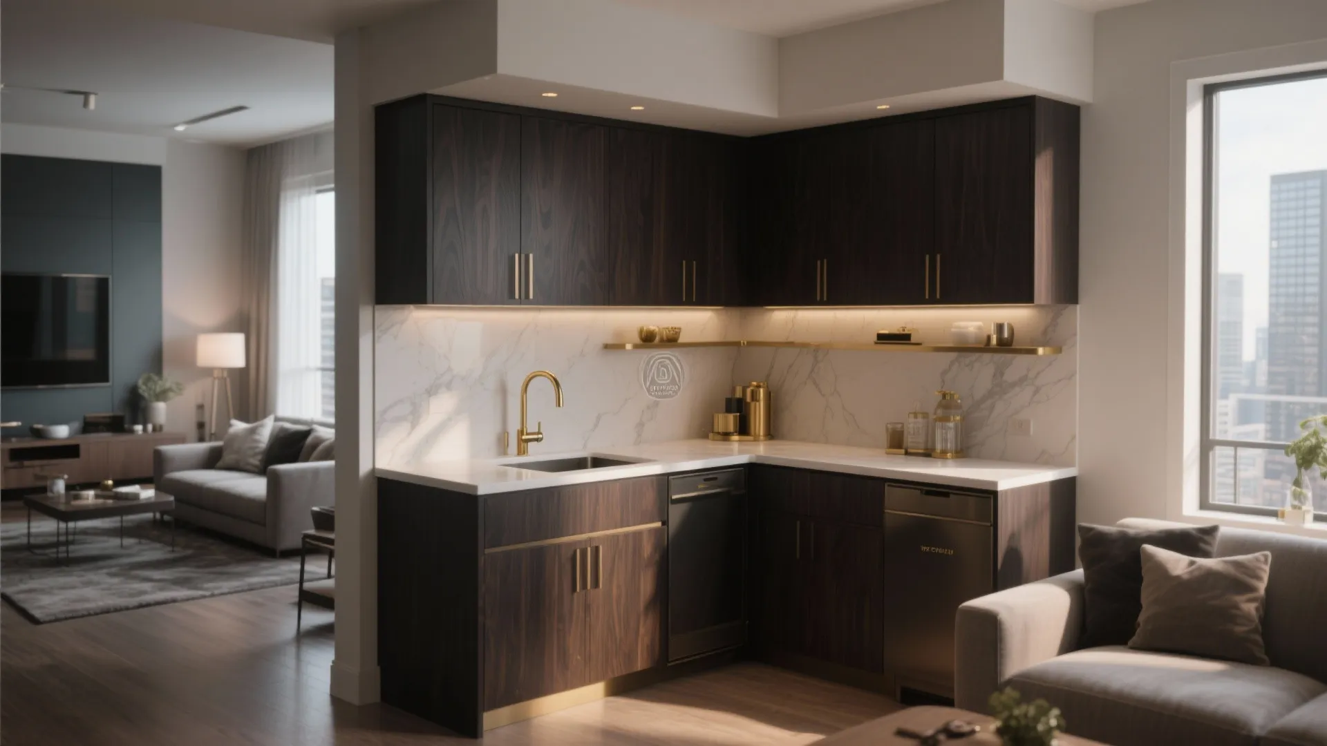 4. Corner Wet Bar with Integrated Sink