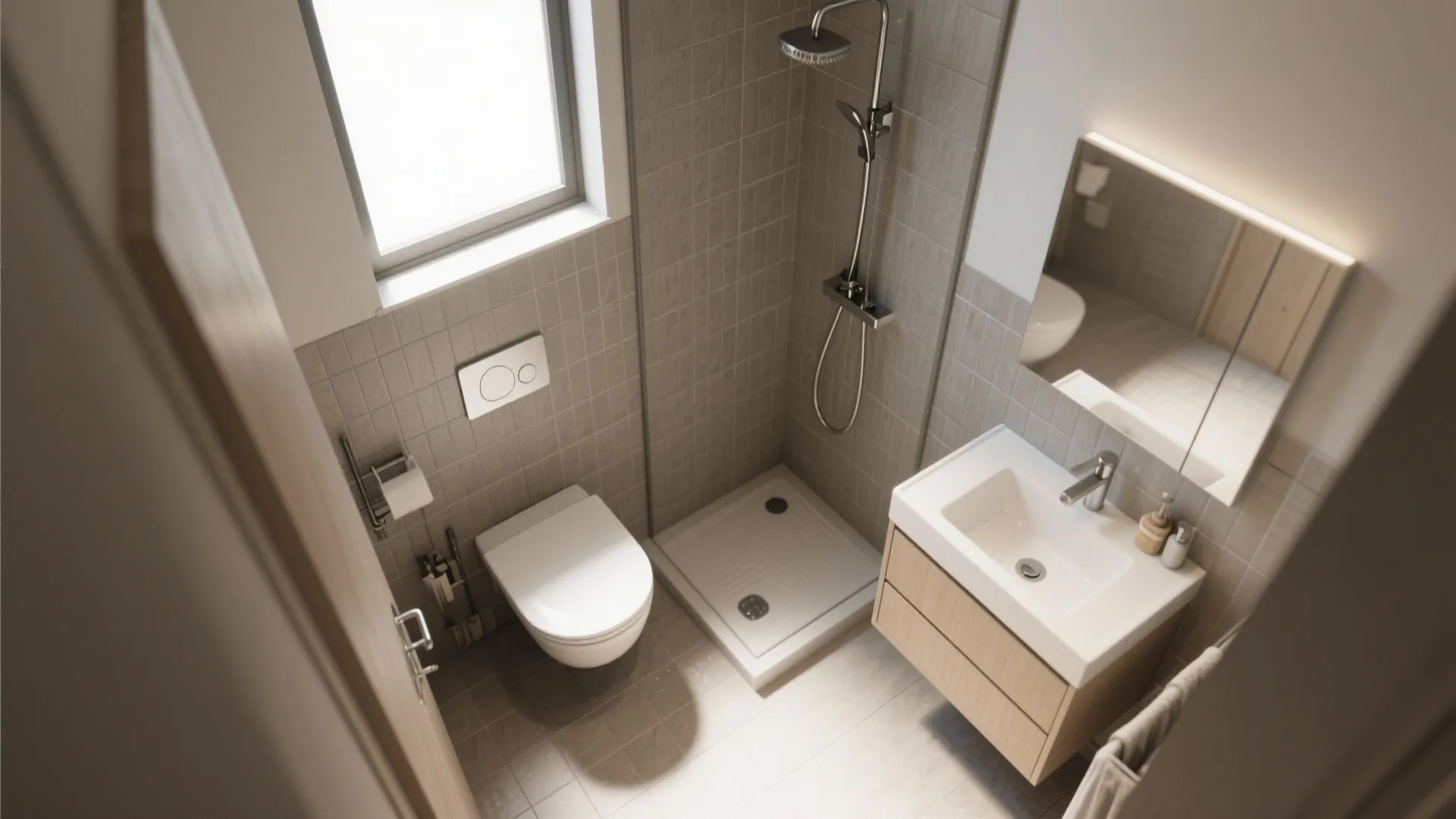 3. Corner wet zone with wall-hung fittings