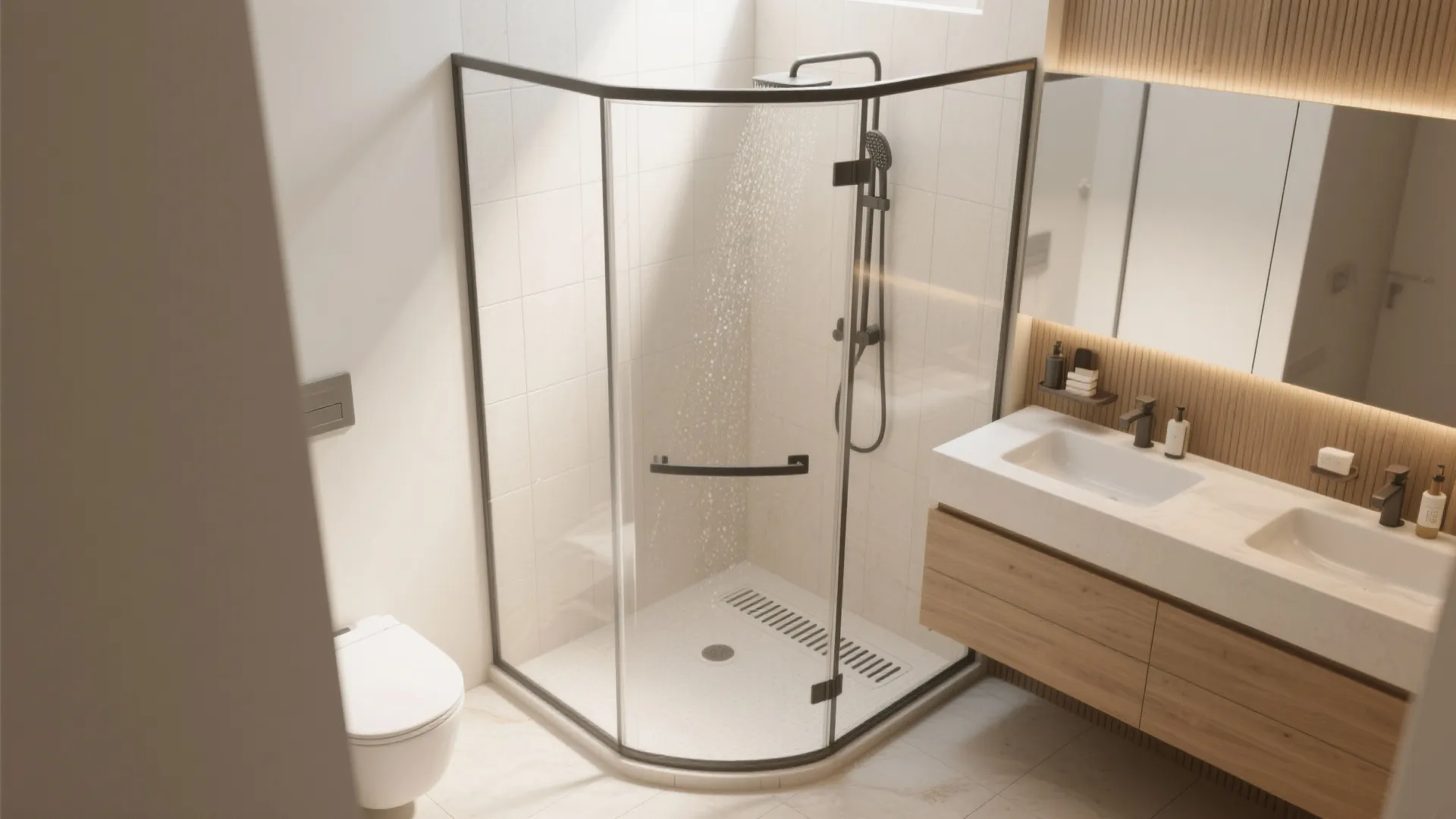 1. Corner wet-room shower for maximum openness