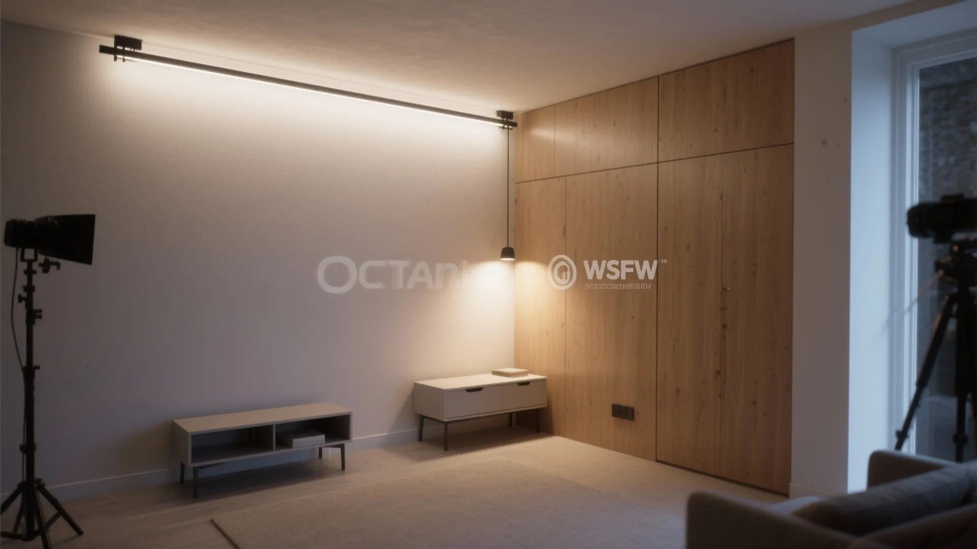 4. Corner-mounted track to visually widen narrow rooms