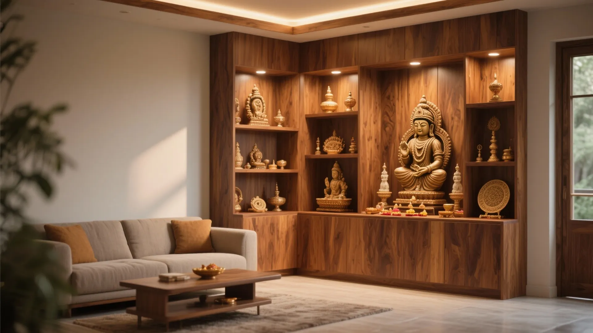 Corner L-Shaped Wooden Shelves