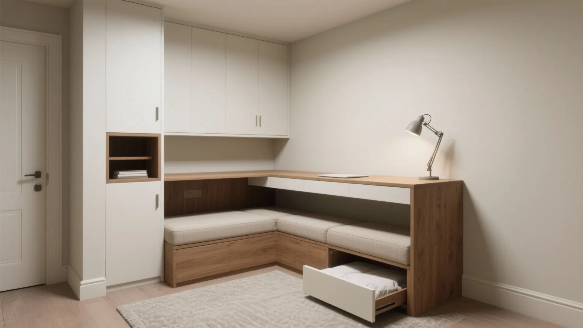 3. Corner workstation and convertible storage bench