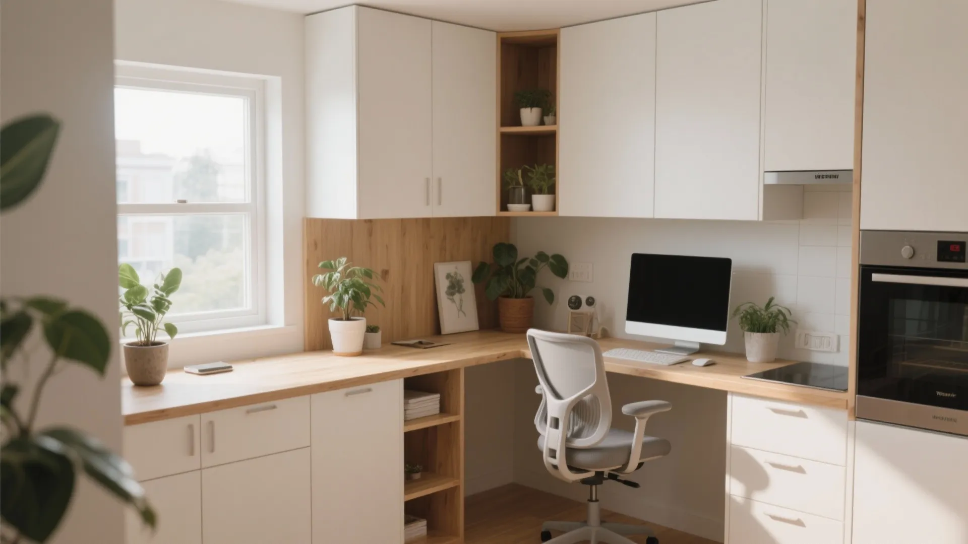 Kitchen corner fitted with a compact home office desk