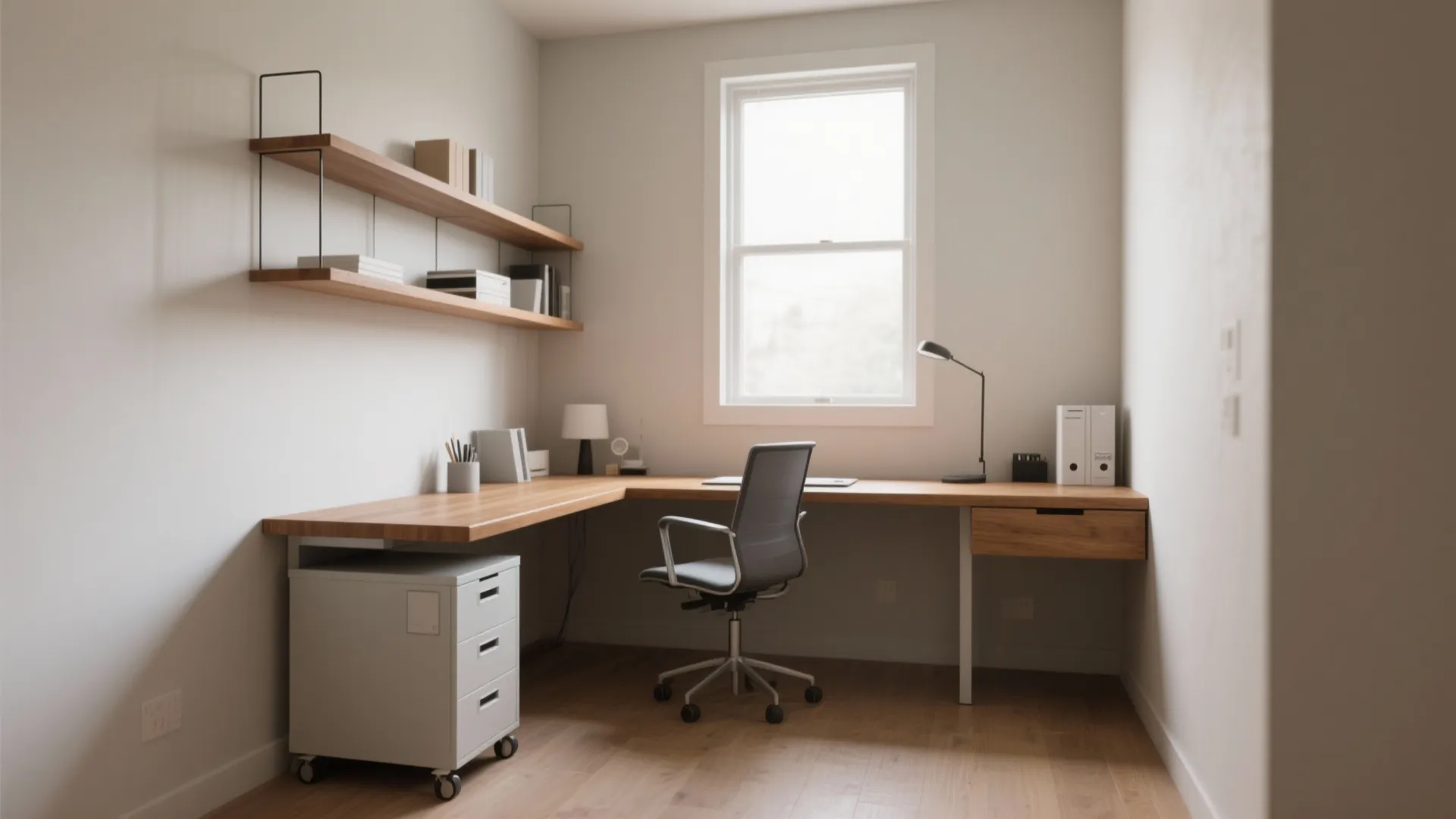 1. Corner workstation with floating storage