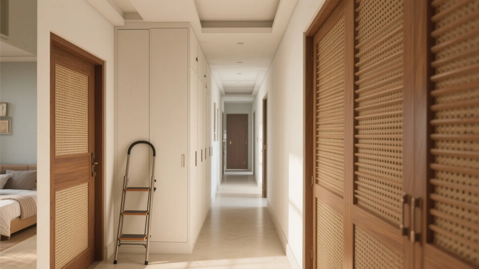 4) Corridor smarts: lofts, slim wardrobes, and entry control