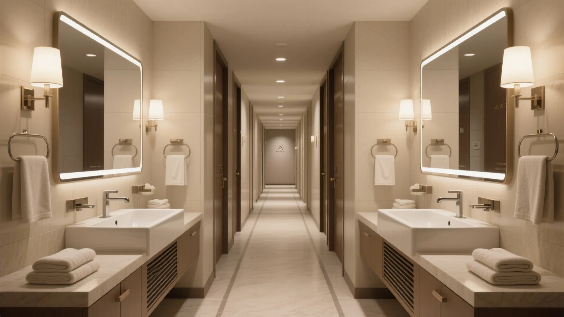 4. Opposite vanities in a corridor bath