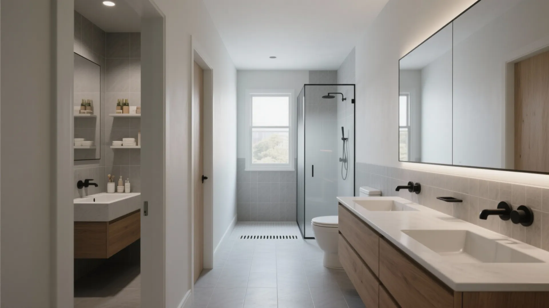 Split Vanity and Toilet Zones with a Smart Corridor