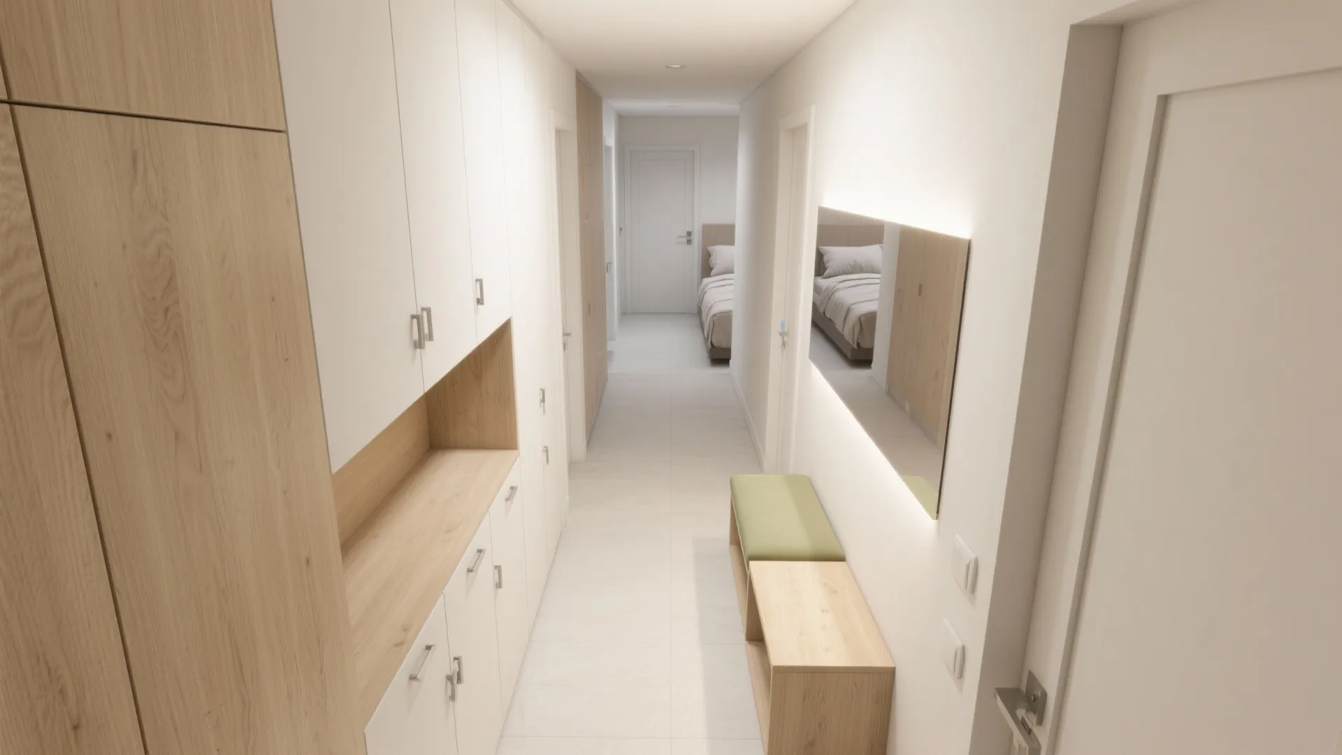 Entry-to-Bedroom Flow with Built-in Storage